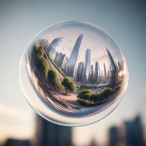 Nature and architecture reflected in a sphere | Premium AI-generated image