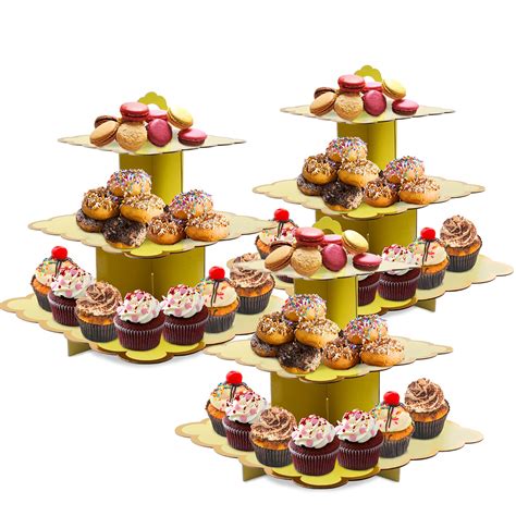 Buy Cupcake Stand,3 Set of Square 3-Tier Dessert Plates Mini Cakes ...