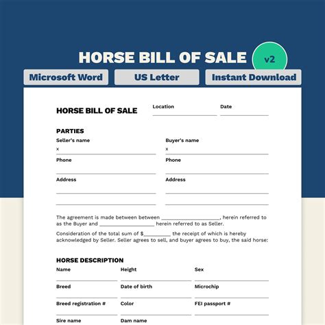 Free printable bill of sale for a horse, Download Free printable bill ...