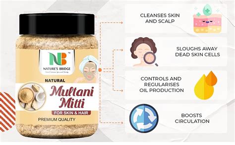 Nature's Bridge Organic Pure Multani Mitti Powder (Fuller's Earth) Skin ...