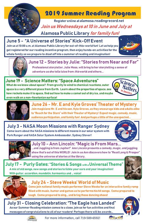 SRP 2019 schedule of events poster – Alamosa Public Library