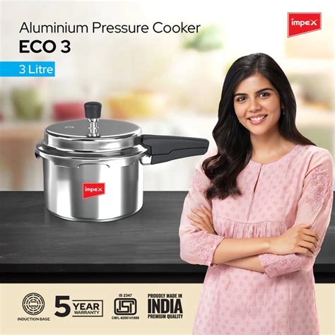 Impex ECO 3 Induction Base Outer Lid Aluminium Pressure Cooker, 3 litr ...