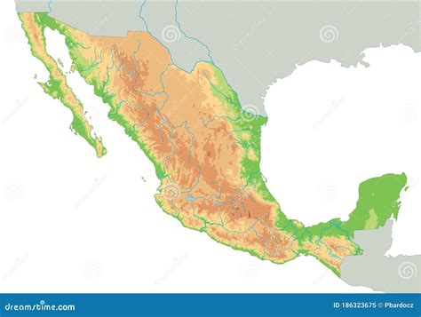 High Detailed Mexico Physical Map. Stock Vector - Illustration of ...