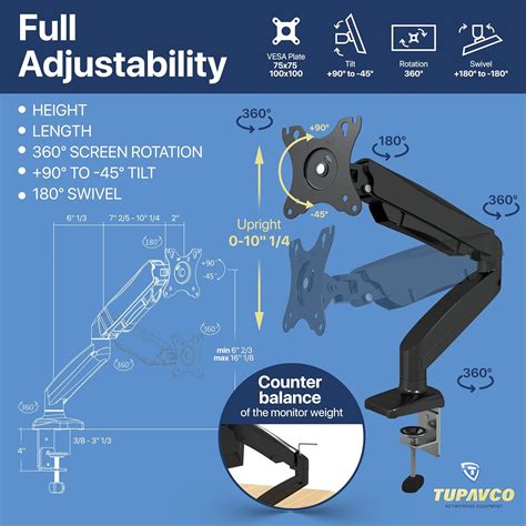 Buy Monitor Arm - Gas Spring Single Monitor Stand - Fully Adjustable ...