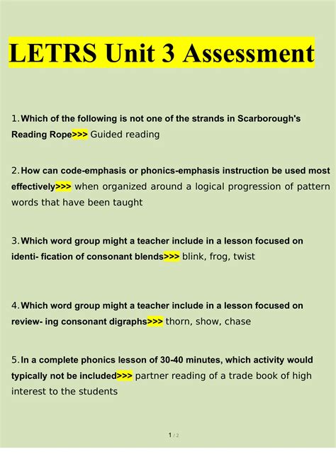 LETRS Unit 3 Assessment Questions and Answers 2025/2026 | 100% Verified ...