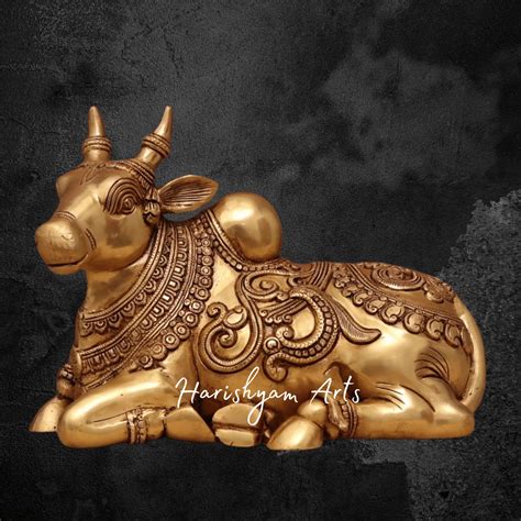 10" Classic Sitting Nandi Statue in Pure Brass for Devotional Spaces