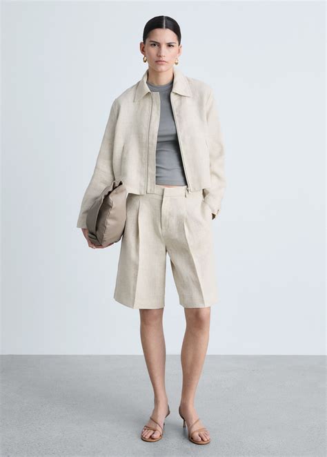 100% linen jacket with zip - Women | MANGO USA