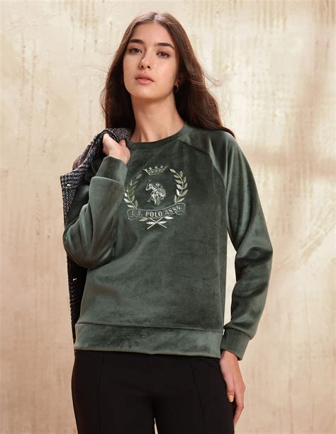 Buy Relaxed Fit Velvet Sweatshirt Olive|U.S. Polo Assn. India