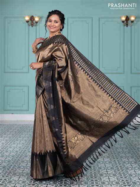 Pure kanchipuram silk saree black with allover zari woven brocade weav ...