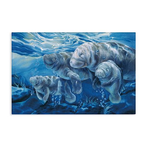 Stupell Industries Underwater Manatee Family Canvas Design by Jody ...