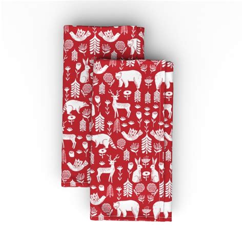 Christmas Folk Scandinavian Winter Holiday Forest Animals - Red Cloth ...