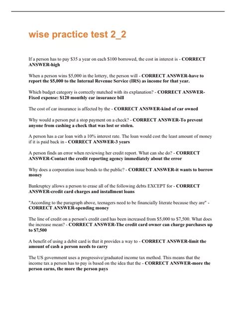 wise practice test 2_2 Updated 2025 with complete solution - Wise ...