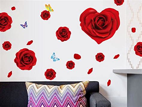 Syga 'Red Rose Flowers' Wall Sticker (PVC Vinyl, 61 cm x 5 cm x 5 cm ...