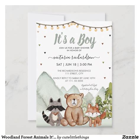 Woodland Forest Animals It's a Boy Rustic Invitation | Zazzle ...
