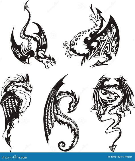 Set of Black and White Dragons Stock Vector - Illustration of white ...
