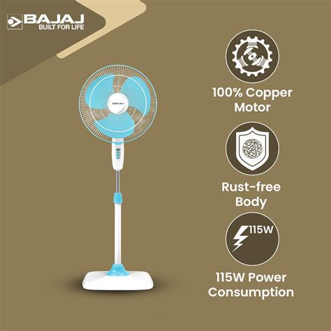 Bajaj Rapido 400mm High Speed Pedestal Fan (Pearl Blue) – TheElectricOnline