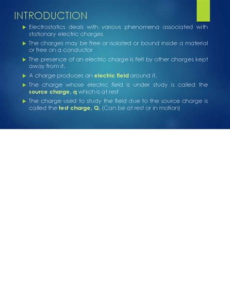 1. Electric Field - INTRODUCTION Electrostatics deals with various ...