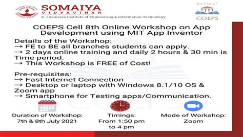 COEPS CELL 8th online workshop on App development using MIT App ...