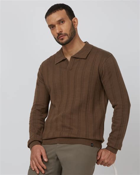 Buy Brown Long Sleeve Flatknit Slim Fit Polo Online at Muftijeans
