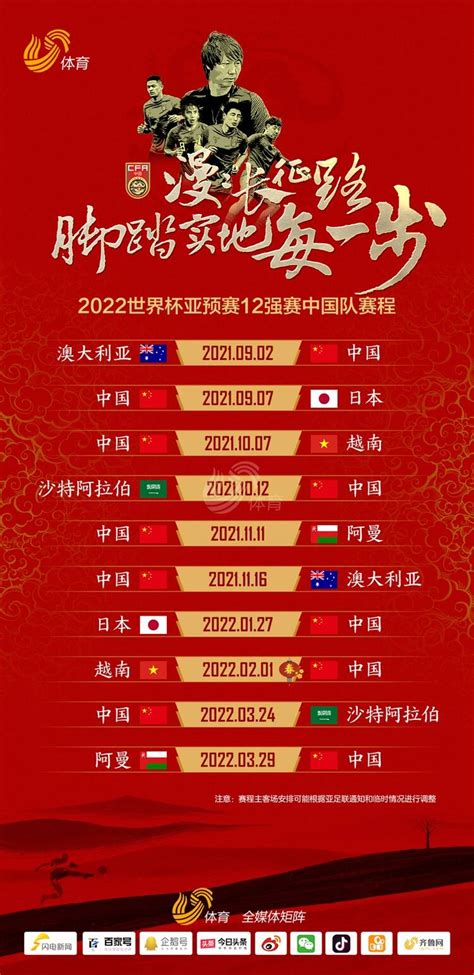 2022世界杯亚预赛12强赛中国队赛程表来了！赶紧右键收藏~_山东鲁能_体育_齐鲁网