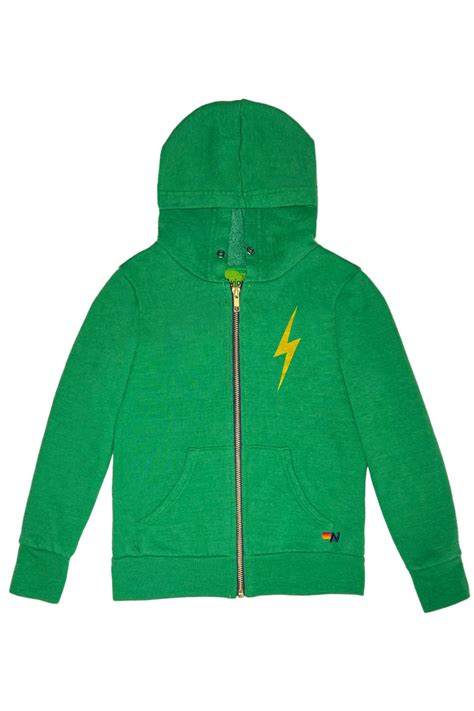 KIDS BOLT PRINT ZIP HOODIE - KELLY GREEN - Aviator Nation