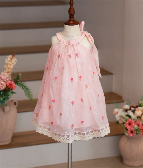 Pink Chanderi Cotton Embroidered Frock For Baby Girl | Nakshatra Kids ...