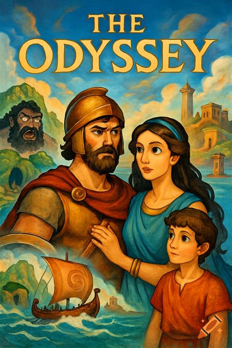 Cartoon illustration for The Odyssey with Odysseus, Penelope, and ...
