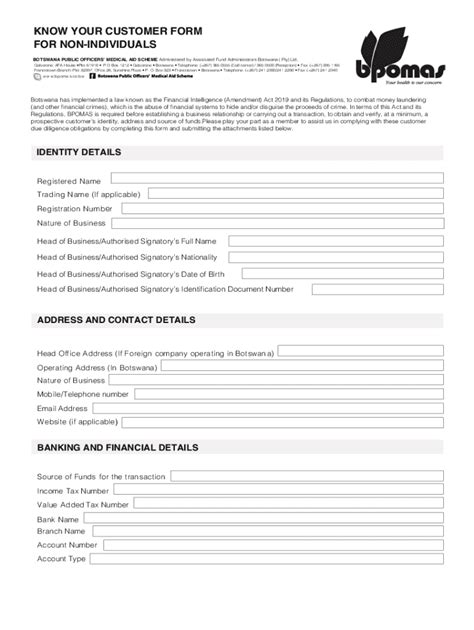 Botswana Know Your Customer Form - Blank Fillable Template | Fill Out ...