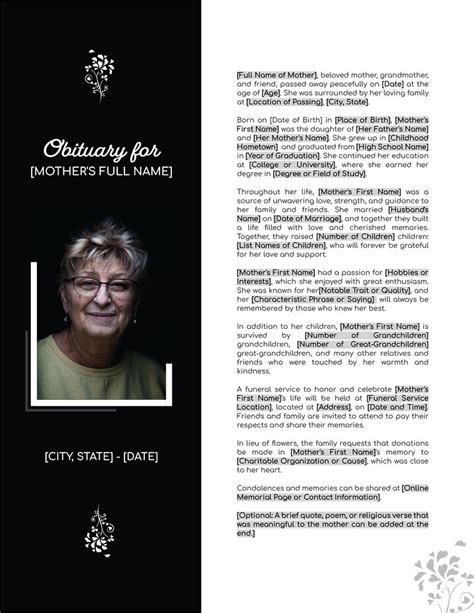 Free Simple Obituary Template - WordLayouts