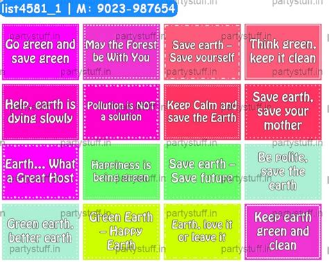 Earth Slogans 3 Cards in Environment theme