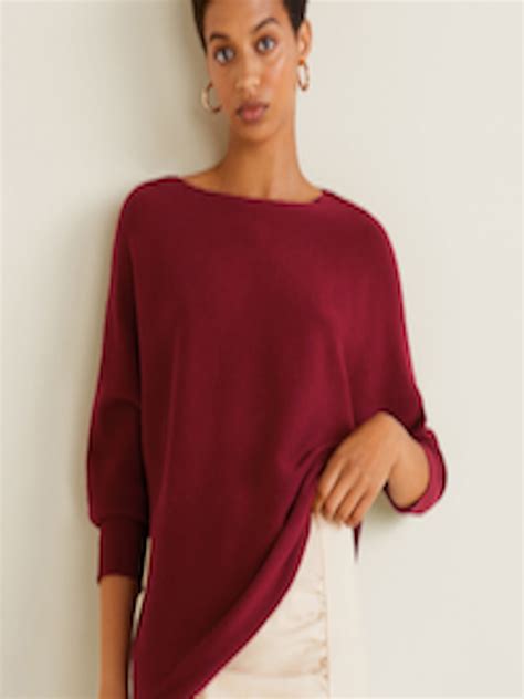 Buy MANGO Women Maroon Ribbed Pullover - Sweaters for Women 7544467 ...