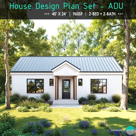 24x40 2 Bedroom 2 Bath Floor Plans 40'x24' Small House Plan 960SF 2