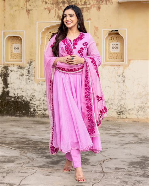Buy Pink Aari Work Suit Set online in India | Ambraee – Ambraee