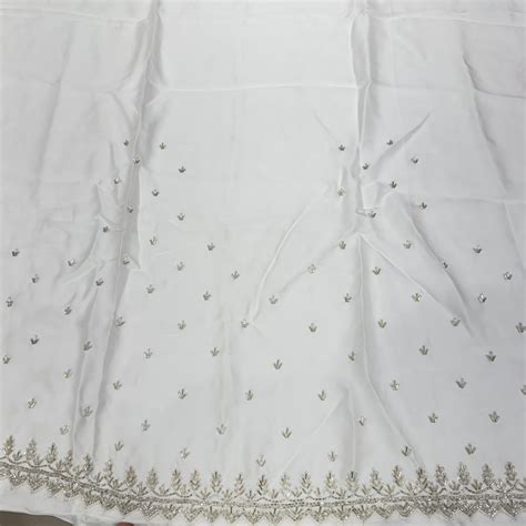 White Satin Hand Embroidery Blouse Piece