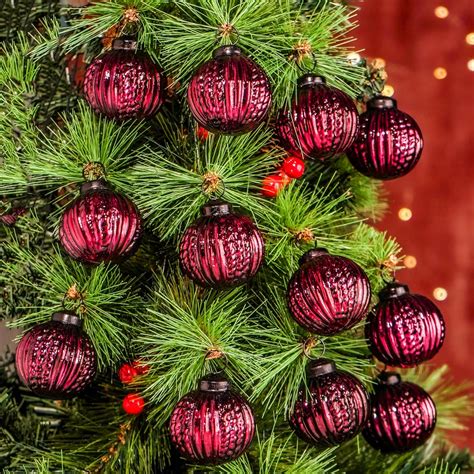 Amazon.com: IndianShelf 12 Vintage Large Burgundy Christmas Ornaments ...