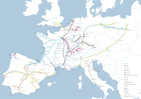 Europe International & high speed train rail maps