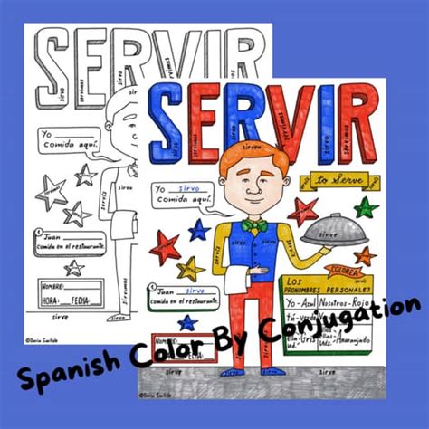 FREE Spanish stem changing verb Servir color by conjugation no prep