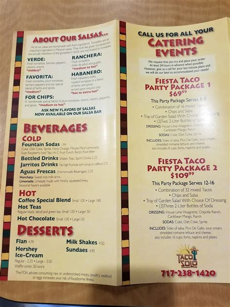 Menu at Taco Amigos restaurant, Harrisburg