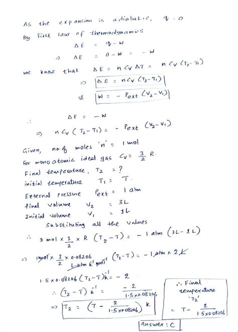 One mole of monoatomic ideal gas expands adiabatically at initial ...