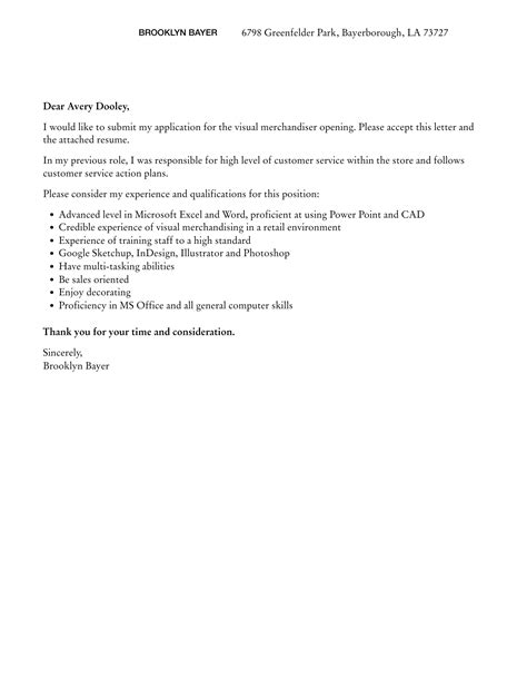 Visual Merchandiser Cover Letter | Velvet Jobs