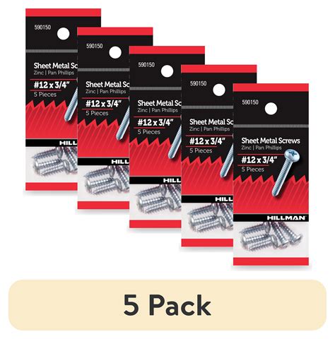 (5 pack) Hillman Sheet Metal Screws, #12 x 3/4", Steel, Zinc, Interior ...