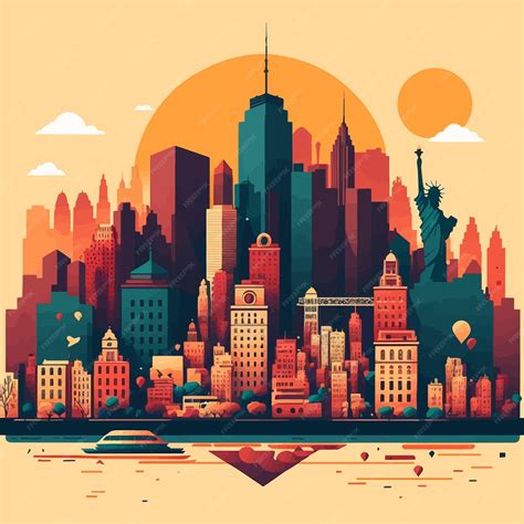 Illustration of travel new york city landscape of buildings flat vector ...