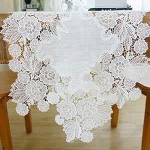 Buy Sumc White Lace Table Runner with Flower Embroidery Fringe Dresser ...