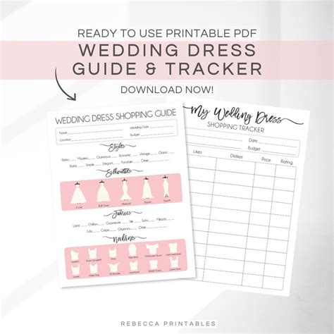 Wedding Dress Tracker Dress Shopping Guide Tracker Planner Wedding Gown ...