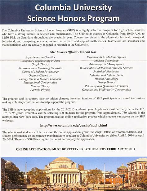 Bronxville Science Department: Columbia University Science Honors Program