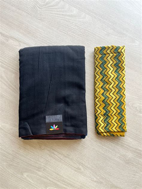 Plain Mercerized Cotton Saree with Contrast Blouse Fabric-11908-11909 ...