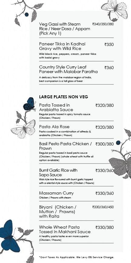 Menu at Butterfly High, Mumbai, Unit no. 4