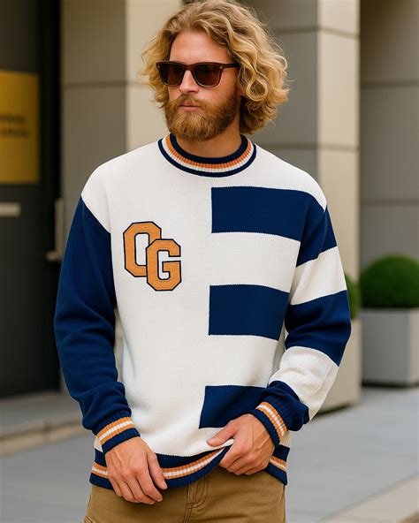 Buy Men's White & Blue Color Block Oversized Sweater Online at Bewakoof