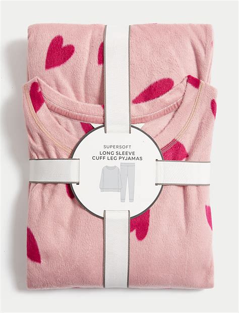 Buy Fleece Heart Print Pyjama Set at Marks & Spencer