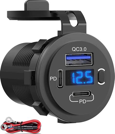 Amazon.com: 12V USB Outlet, Dual USB C Car Charger Socket & Quick ...